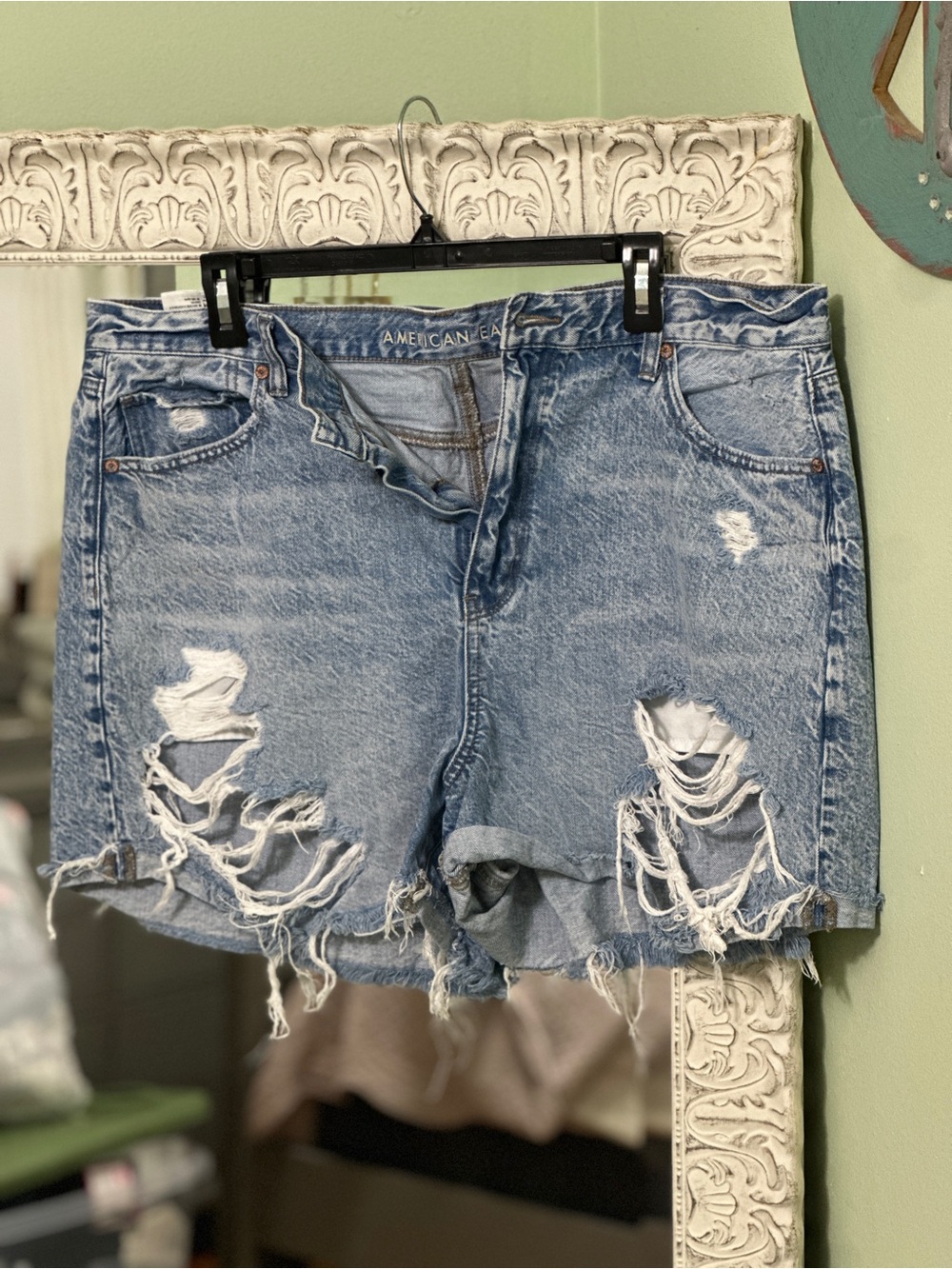American Eagle Outfitters Distressed Light Blue Denim Cutoff Shorts